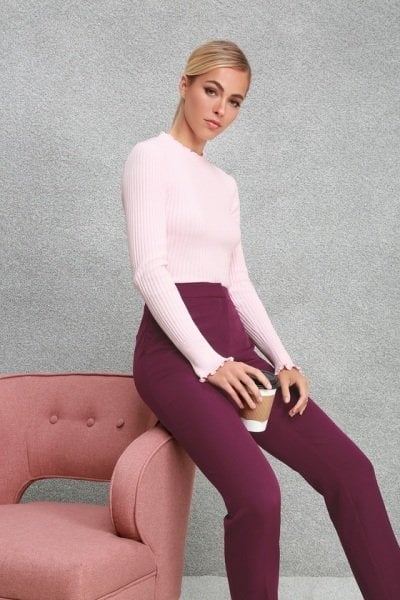 Karlee Beige Ribbed Knit Long Sleeve Sweater Top