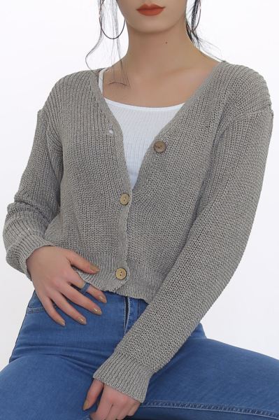 Düğmeli Selanik Hırka Vizon - 8346.1319.