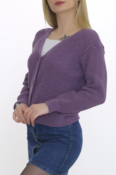 Düğmeli Selanik Hırka Mor - 8346.1319.
