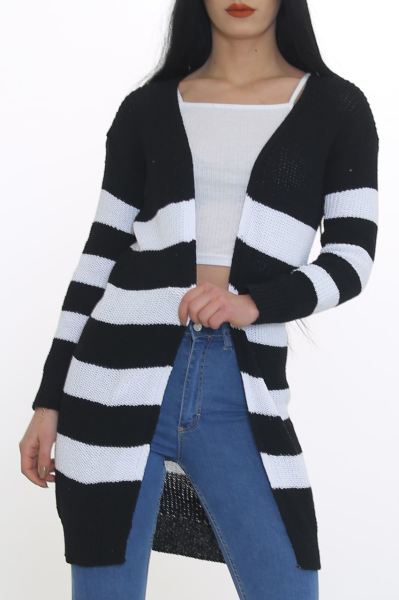 Kalın Çizgili Selanik Hırka Siyah - 8640.1319.