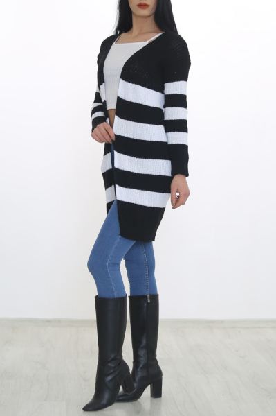 Kalın Çizgili Selanik Hırka Siyah - 8640.1319.