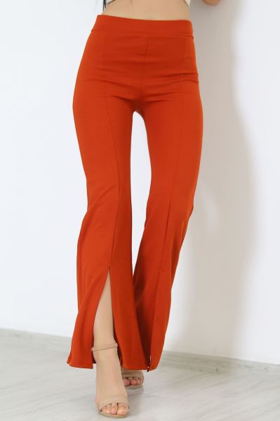 Yırtmaçlı İspanyol Paça Pantolon Kiremit - 2126.1567.