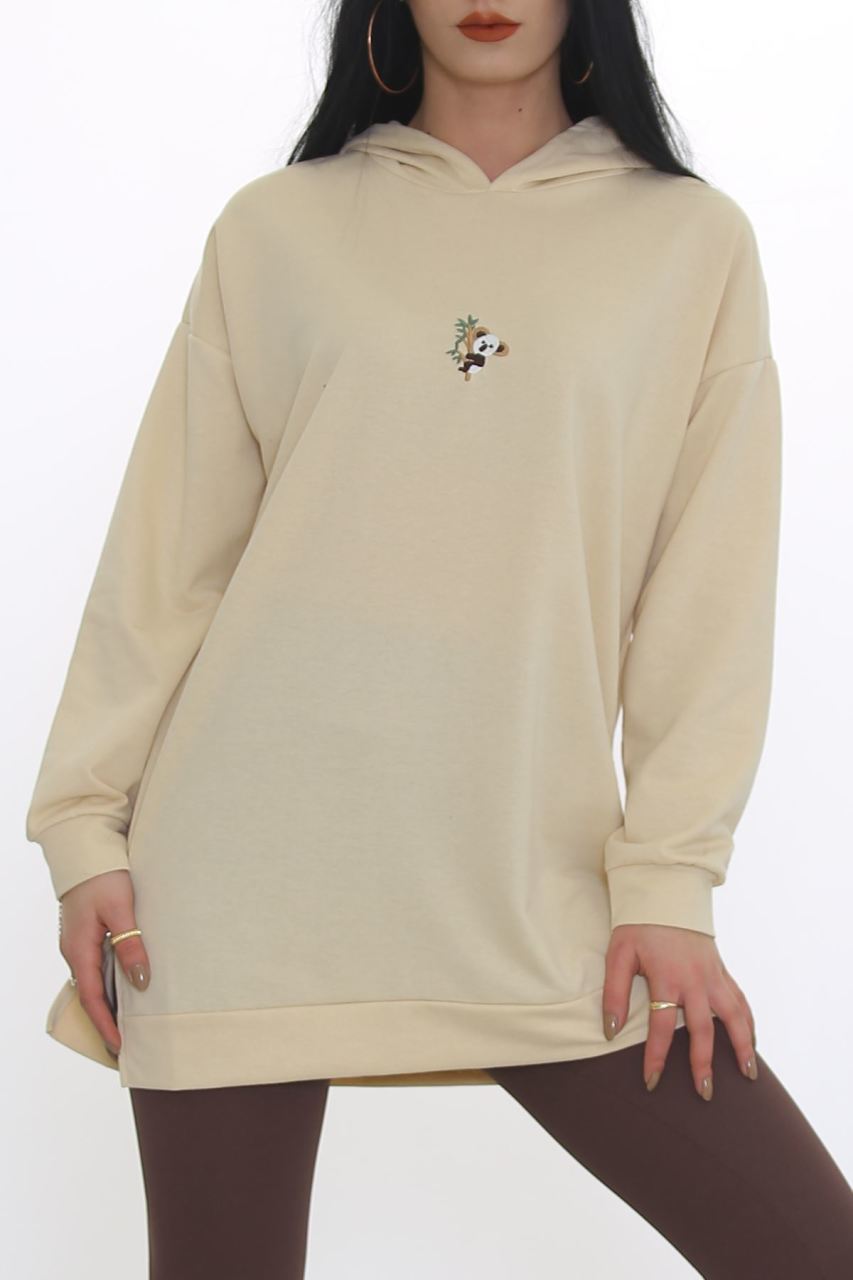 Nakışlı Kapşonlu Sweat Bej - 3326.105.