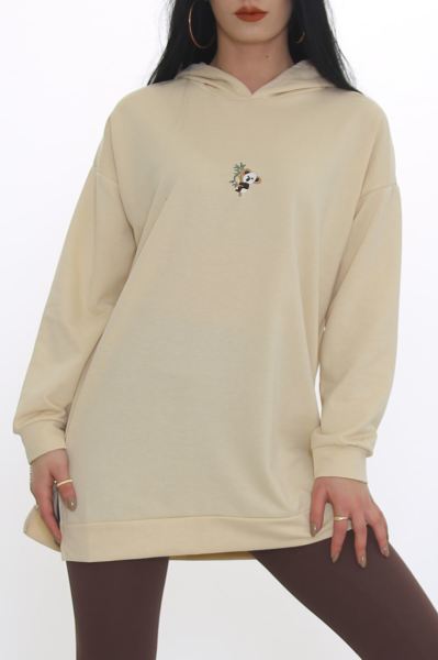 Nakışlı Kapşonlu Sweat Bej - 3326.105.