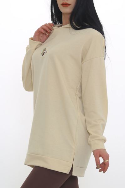 Nakışlı Kapşonlu Sweat Bej - 3326.105.