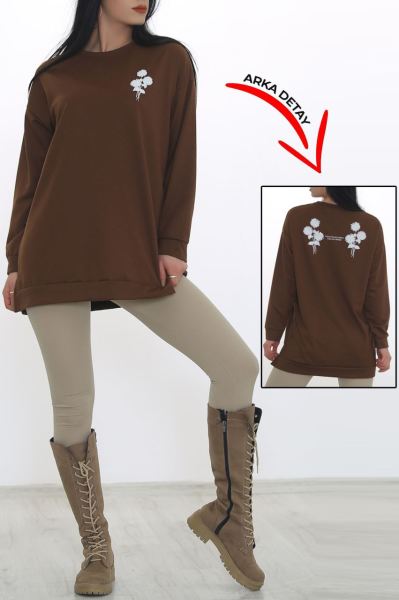 Ön Arka Çiçek Baskılı Sweat Kahve - 3415.105.