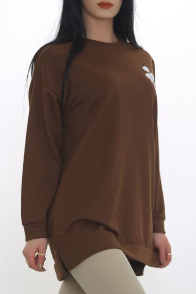 Ön Arka Çiçek Baskılı Sweat Kahve - 3415.105.