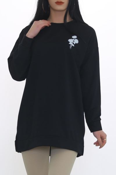 Ön Arka Çiçek Baskılı Sweat Siyah - 3415.105.