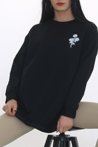 Ön Arka Çiçek Baskılı Sweat Siyah - 3415.105.