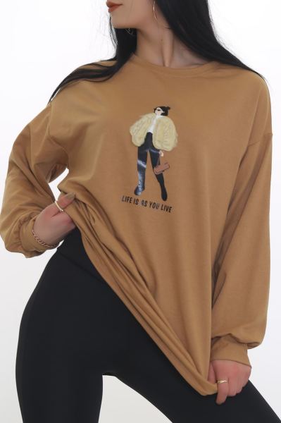 Çantalı Kız Sweat Sütlükahve - 3391.105.