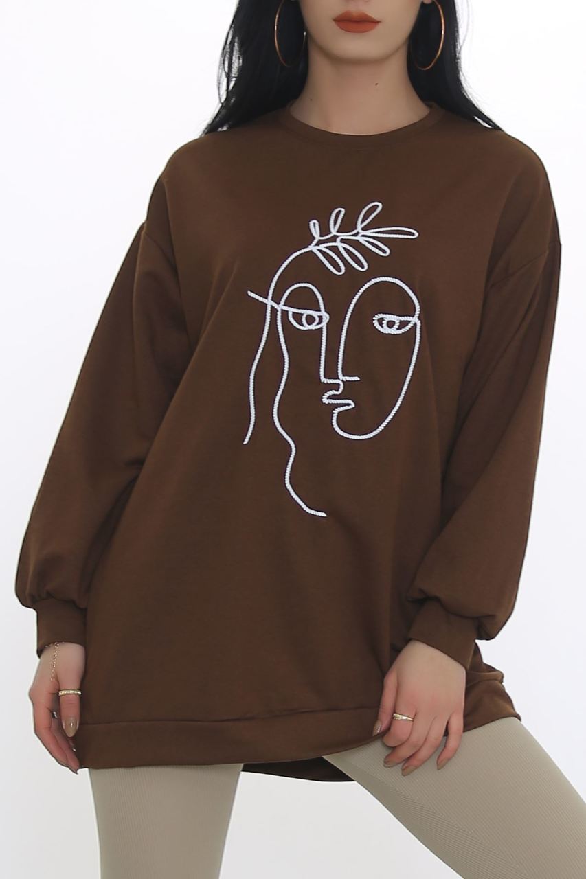 Surat Nakışlı Sweat Kahve - 3418.105.