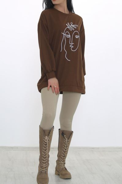 Surat Nakışlı Sweat Kahve - 3418.105.