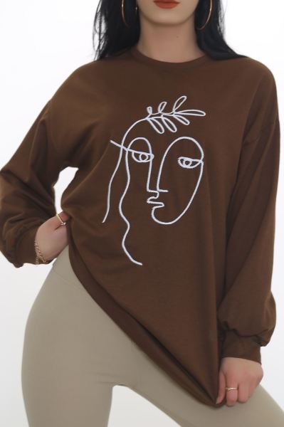 Surat Nakışlı Sweat Kahve - 3418.105.