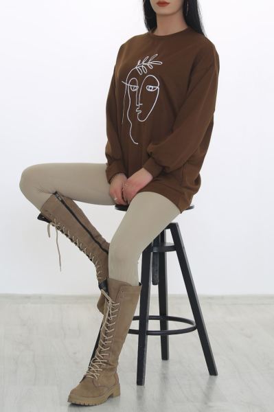 Surat Nakışlı Sweat Kahve - 3418.105.