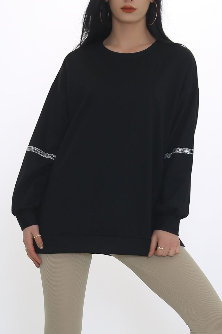 Kolları Taşlı Sweat Siyah - 3419.105.