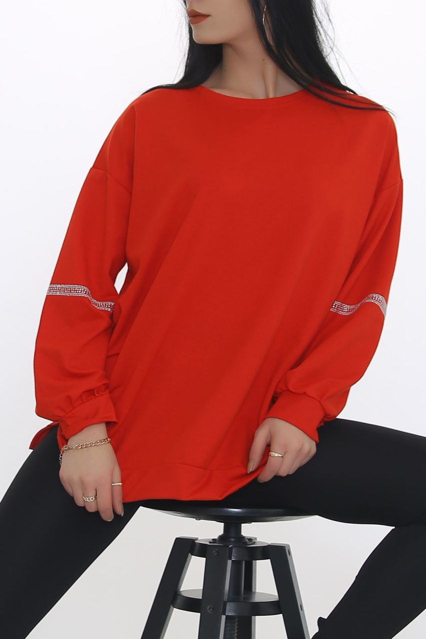 Kolları Taşlı Sweat Kırmızı - 3419.105.