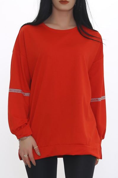 Kolları Taşlı Sweat Kırmızı - 3419.105.