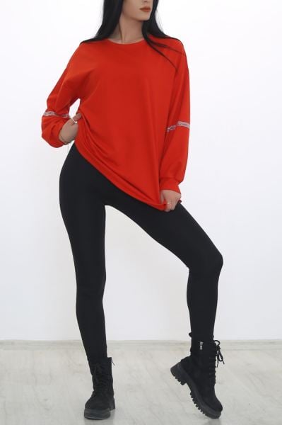Kolları Taşlı Sweat Kırmızı - 3419.105.