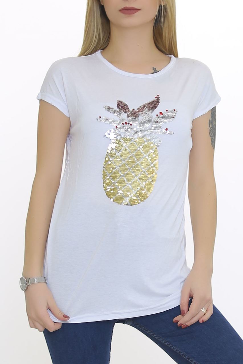 Ananas Pul Baskı Bluz Beyaz - 6543.599.