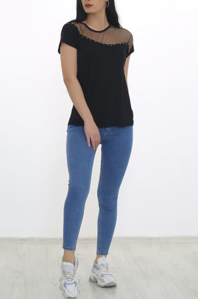 Tül Ve İncili Bluz Siyah - 8663.599.