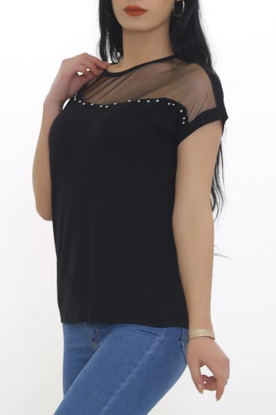 Tül Ve İncili Bluz Siyah - 8663.599.