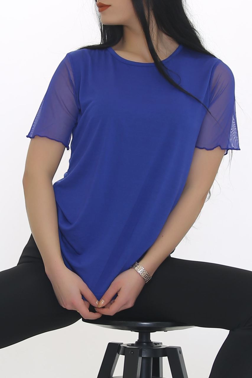 Kol Tüllü Bluz Saks - 8669.599.
