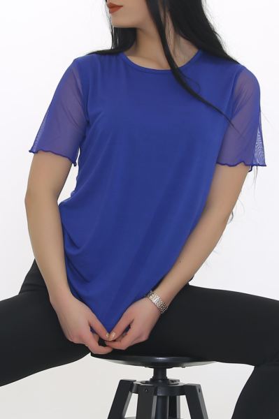 Kol Tüllü Bluz Saks - 8669.599.