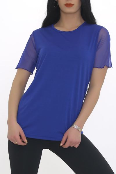 Kol Tüllü Bluz Saks - 8669.599.