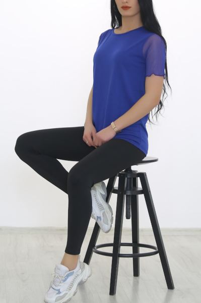 Kol Tüllü Bluz Saks - 8669.599.