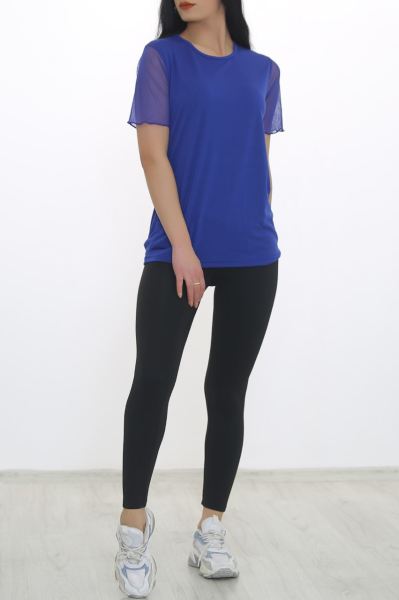 Kol Tüllü Bluz Saks - 8669.599.