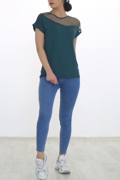 Tül Ve İncili Bluz Yeşil - 8663.599.