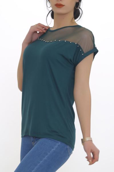 Tül Ve İncili Bluz Yeşil - 8663.599.