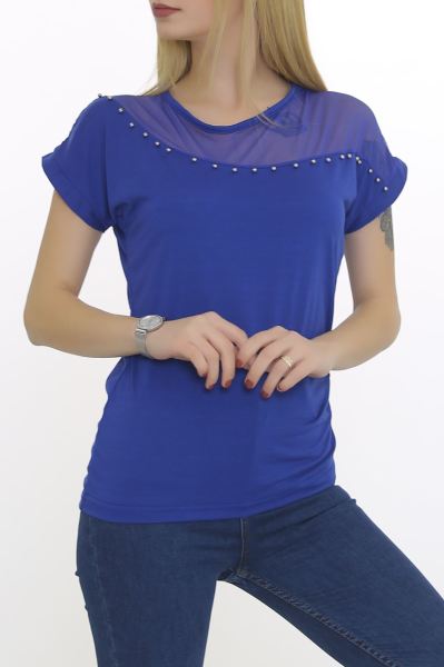 Tül Ve İncili Bluz Saks - 8663.599.