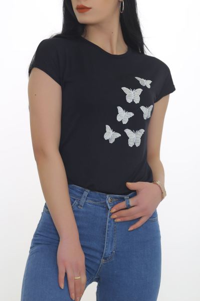 Kelebek Baskı Bluz Siyah - 6531.599.