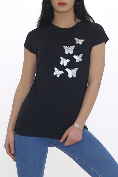 Kelebek Baskı Bluz Siyah - 6531.599.