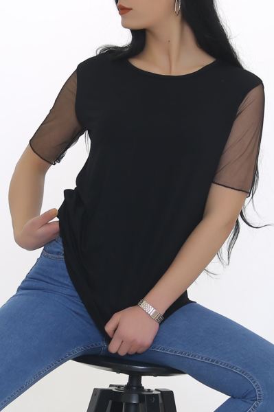 Kol Tüllü Bluz Siyah - 8669.599.