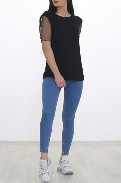 Kol Tüllü Bluz Siyah - 8669.599.