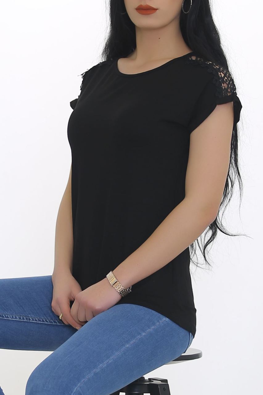 Omuz Dantelli Bluz Siyah - 8672.599.