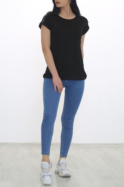 Omuz Dantelli Bluz Siyah - 8672.599.