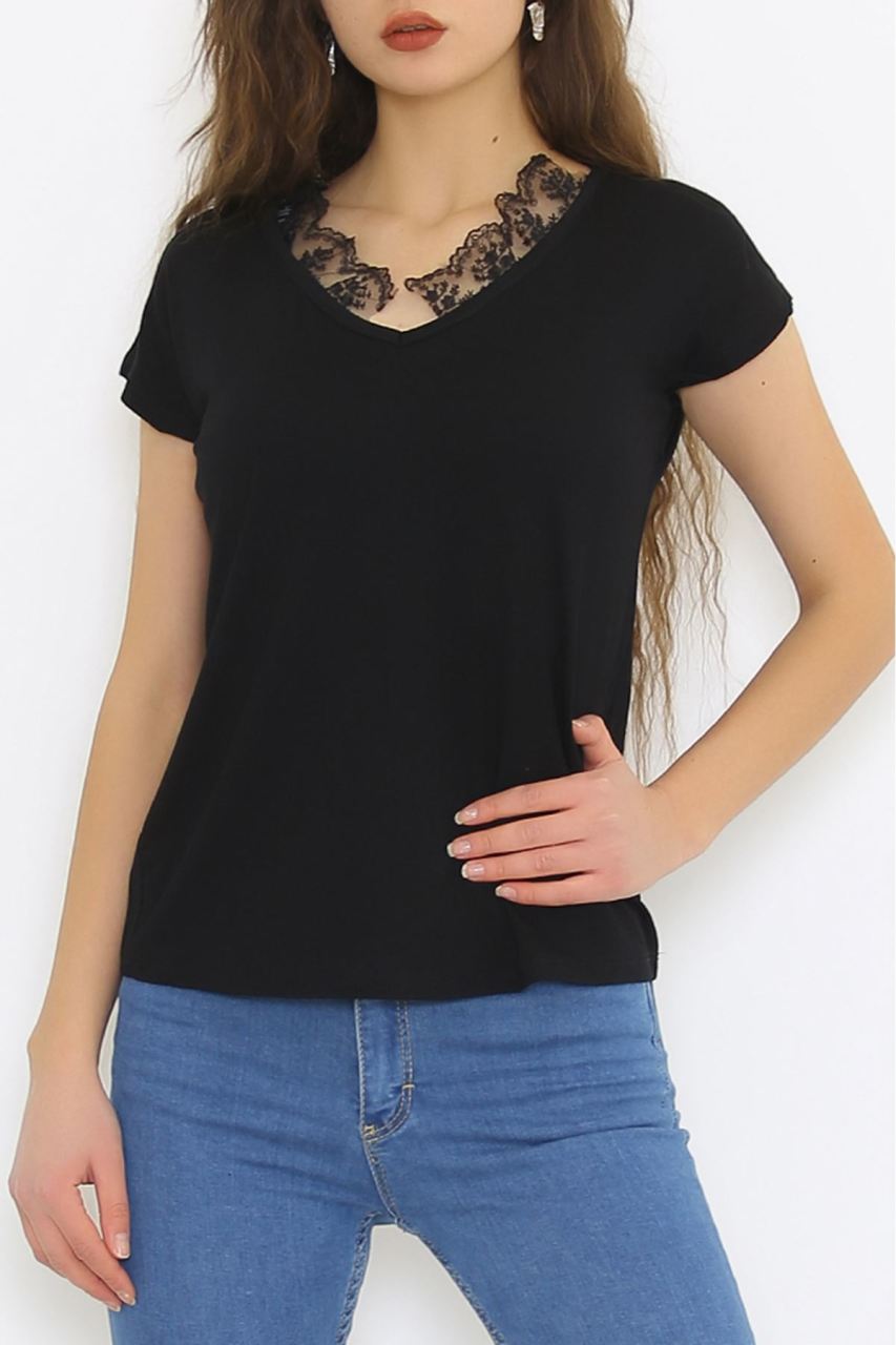 Yaka Dantelli Bluz Siyah - 6270.599.