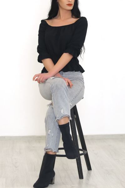 Çerçeve Yaka Bluz Siyah - 8680.224.