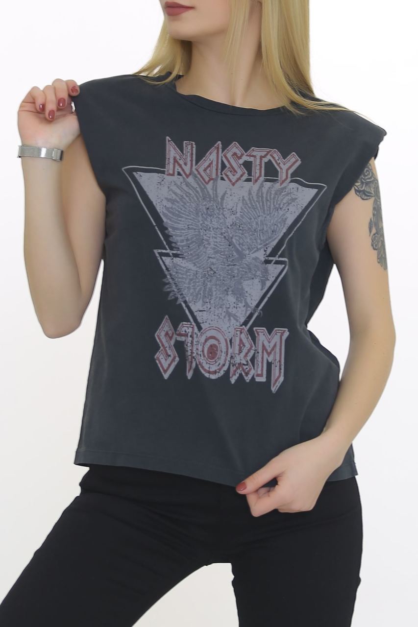 Vatkalı Yıkamalı Tişört Koyufüme - 8682.883.