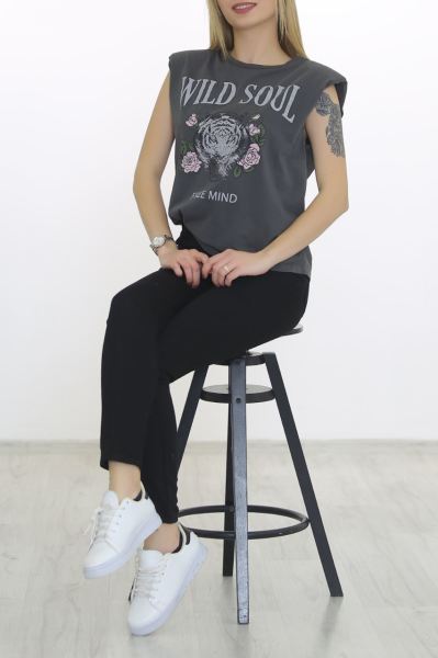 Vatkalı Yıkamalı Tişört Füme - 8682.883.