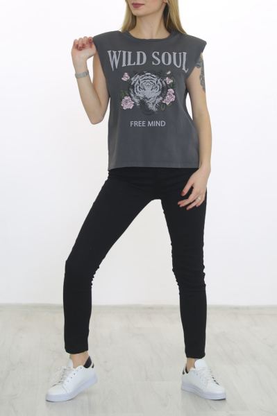 Vatkalı Yıkamalı Tişört Füme - 8682.883.