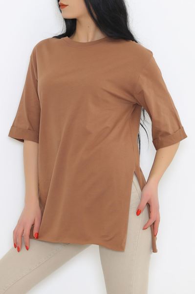 Penye Kol Katlamalı Tişört Kahve - 411.996.
