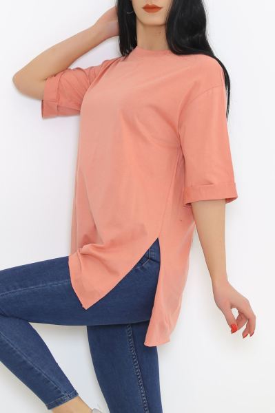 Penye Kol Katlamalı Tişört Koyupudra - 411.996.