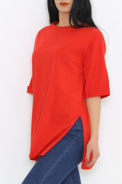 Penye Kol Katlamalı Tişört Kırmızı - 411.996.