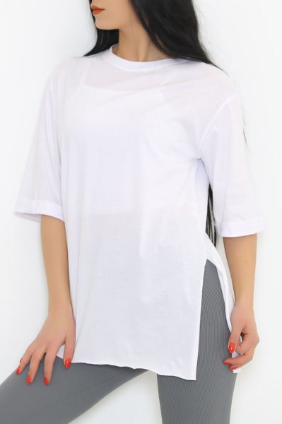 Penye Kol Katlamalı Tişört Beyaz - 411.996.