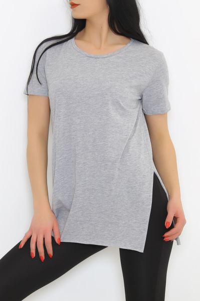 Yırtmaçlı Penye Tunik Tişört Gri - 1063.275.