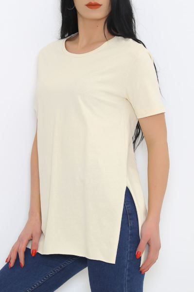 Yırtmaçlı Penye Tunik Tişört Krem - 1063.275.